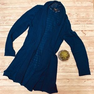 Elementz Blue Knit Crochet Cardigan Long Sleeve